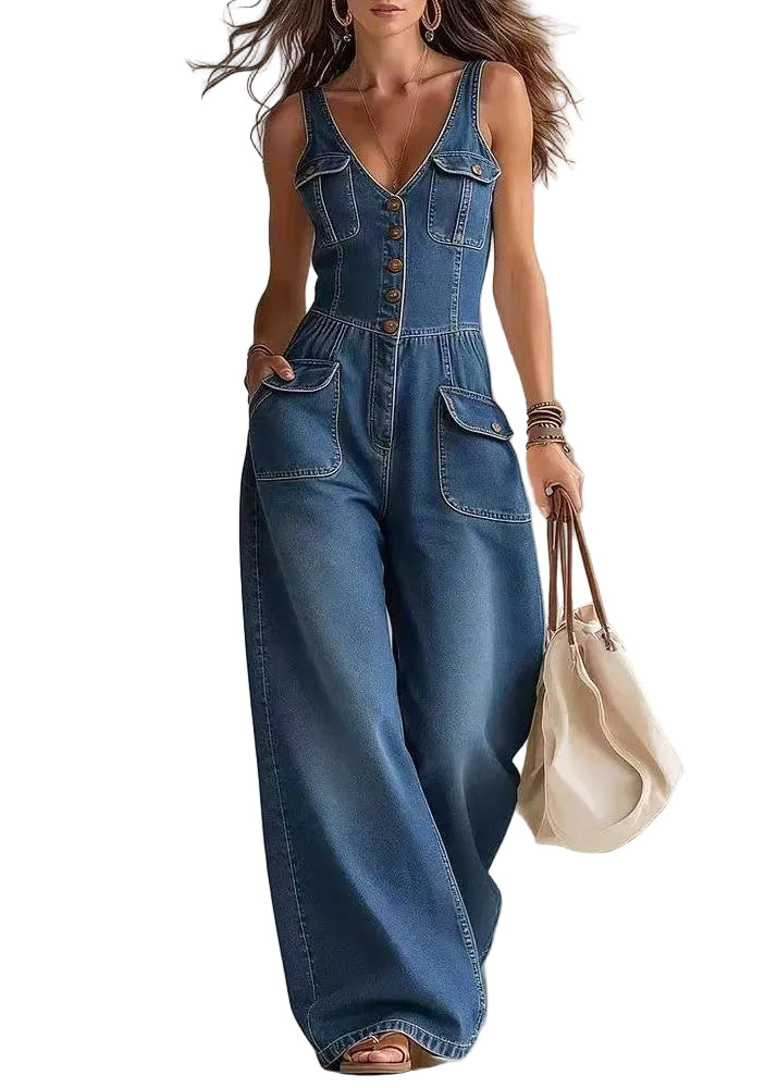 Dame Jumpsuit med Lommer og Rett Passform Bohemsk Stil 0
