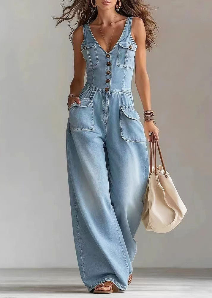 Dame Jumpsuit med Lommer og Rett Passform Bohemsk Stil 1