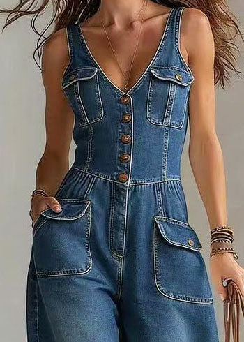 Dame Jumpsuit med Lommer og Rett Passform Bohemsk Stil 4