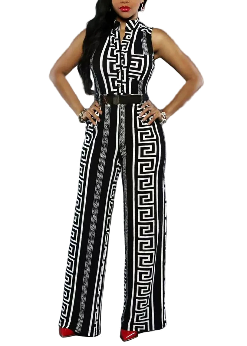 Dame Jumpsuit med Ståkrage og Mønster 0