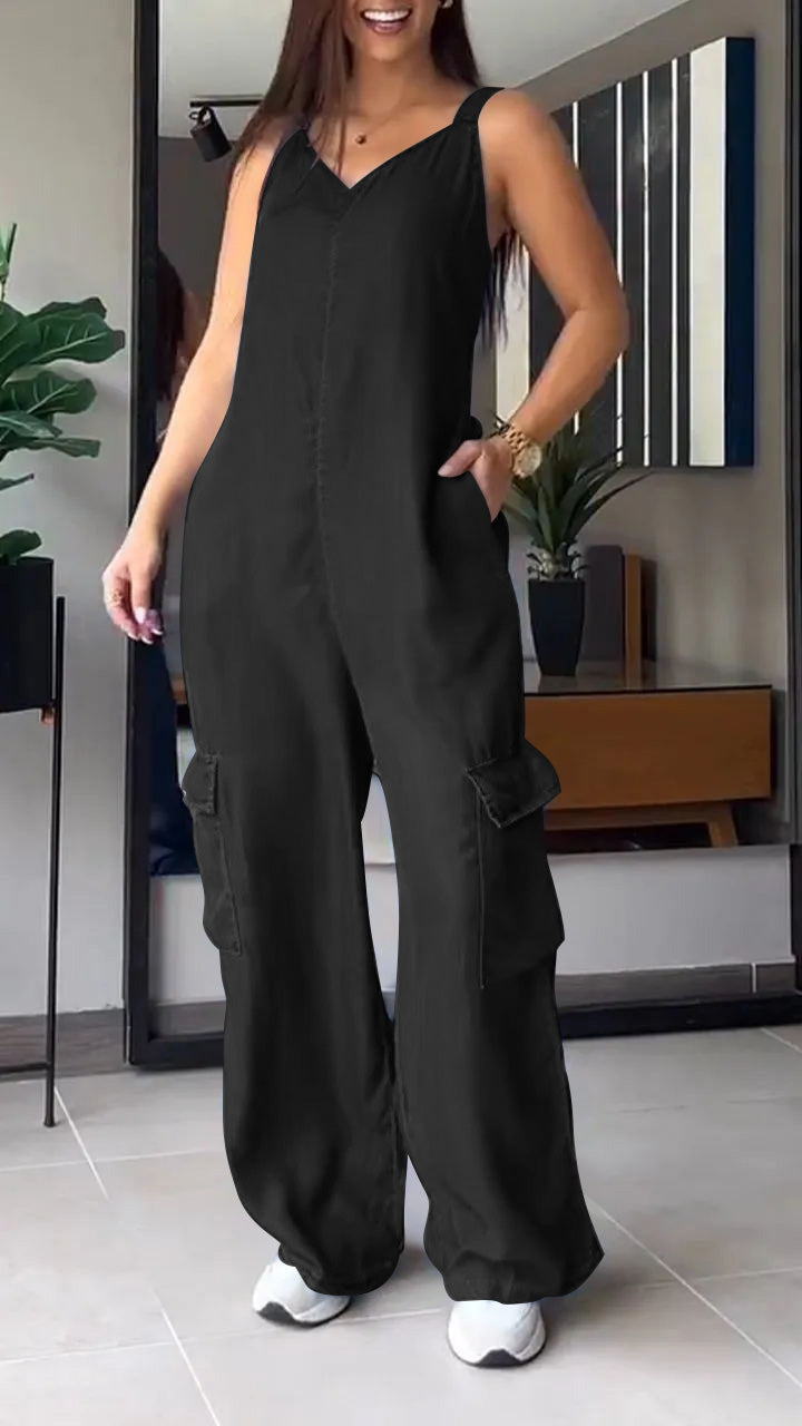 Dame Jumpsuit med V-hals i Denim 0