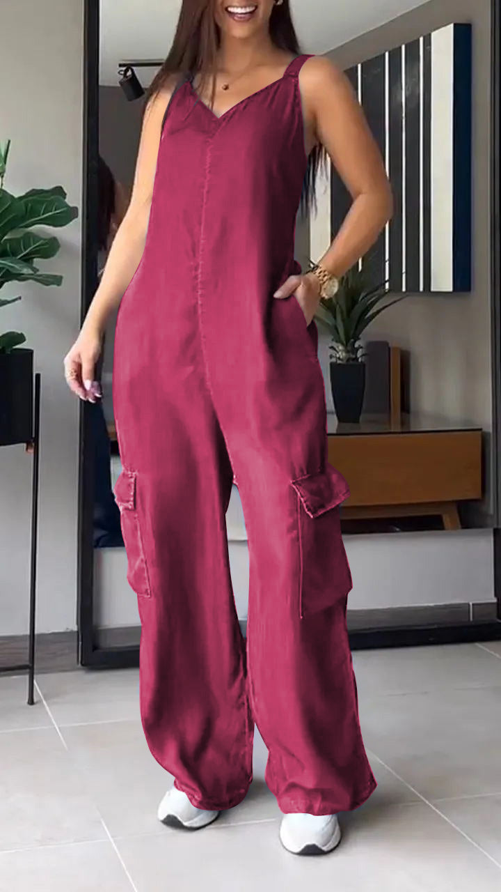 Dame Jumpsuit med V-hals i Denim 11
