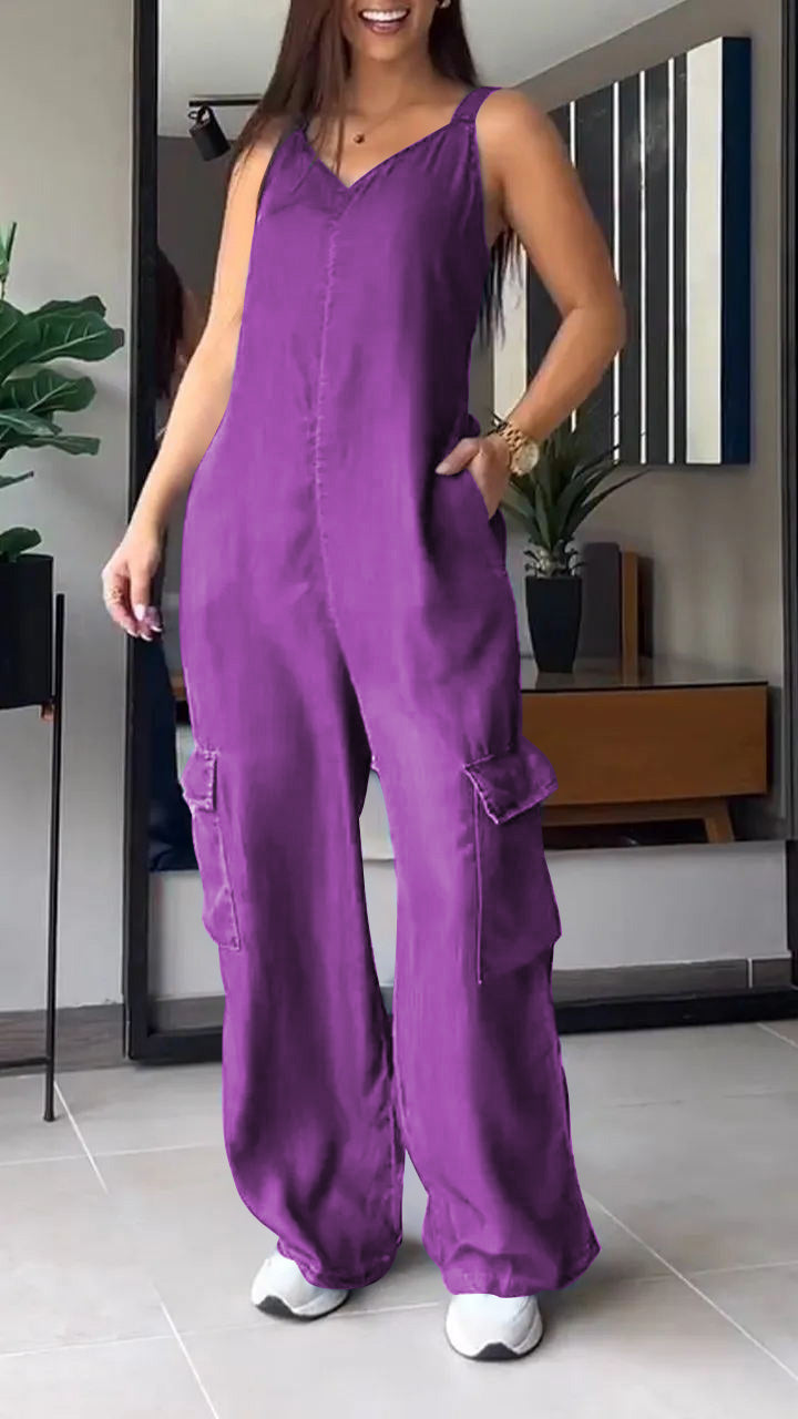 Dame Jumpsuit med V-hals i Denim 12