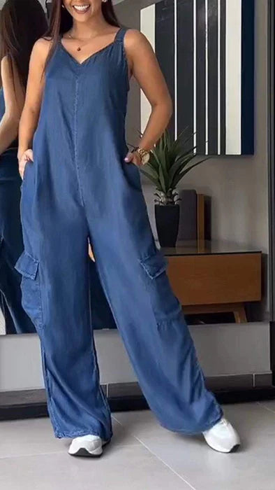 Dame Jumpsuit med V-hals i Denim 2