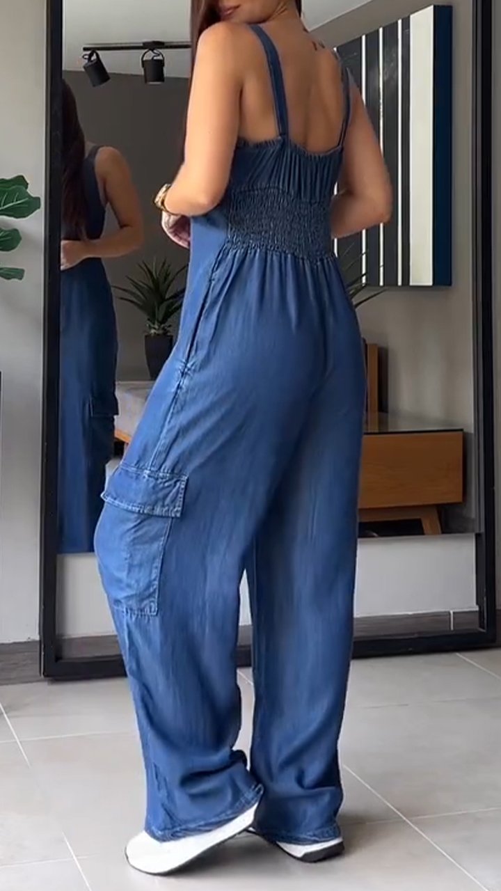 Dame Jumpsuit med V-hals i Denim 4