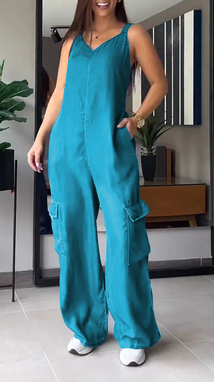 Dame Jumpsuit med V-hals i Denim 7