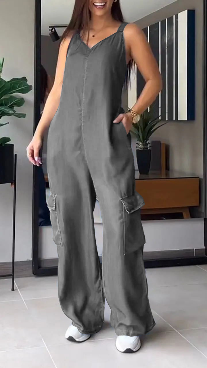 Dame Jumpsuit med V-hals i Denim 8