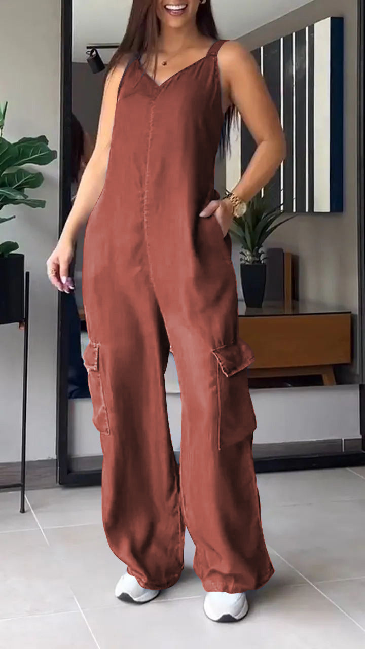 Dame Jumpsuit med V-hals i Denim 9