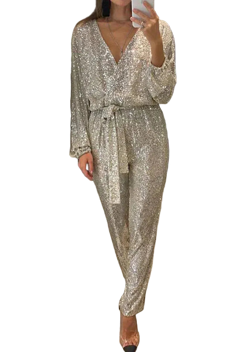 Dame Jumpsuit med V-hals og Paljetter 4