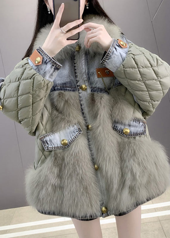 Dame Kåpe med Fox Krage og Denim Patchwork 1