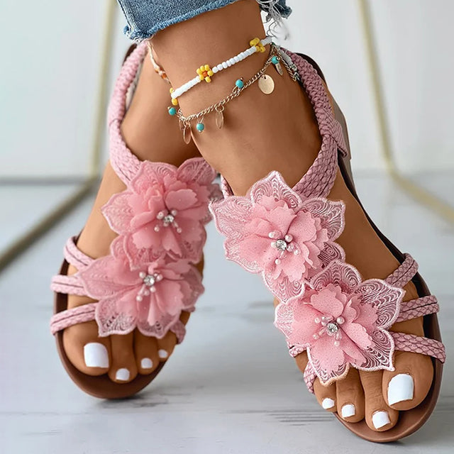 Dame Kilesandaler med Blomsterdekor 1