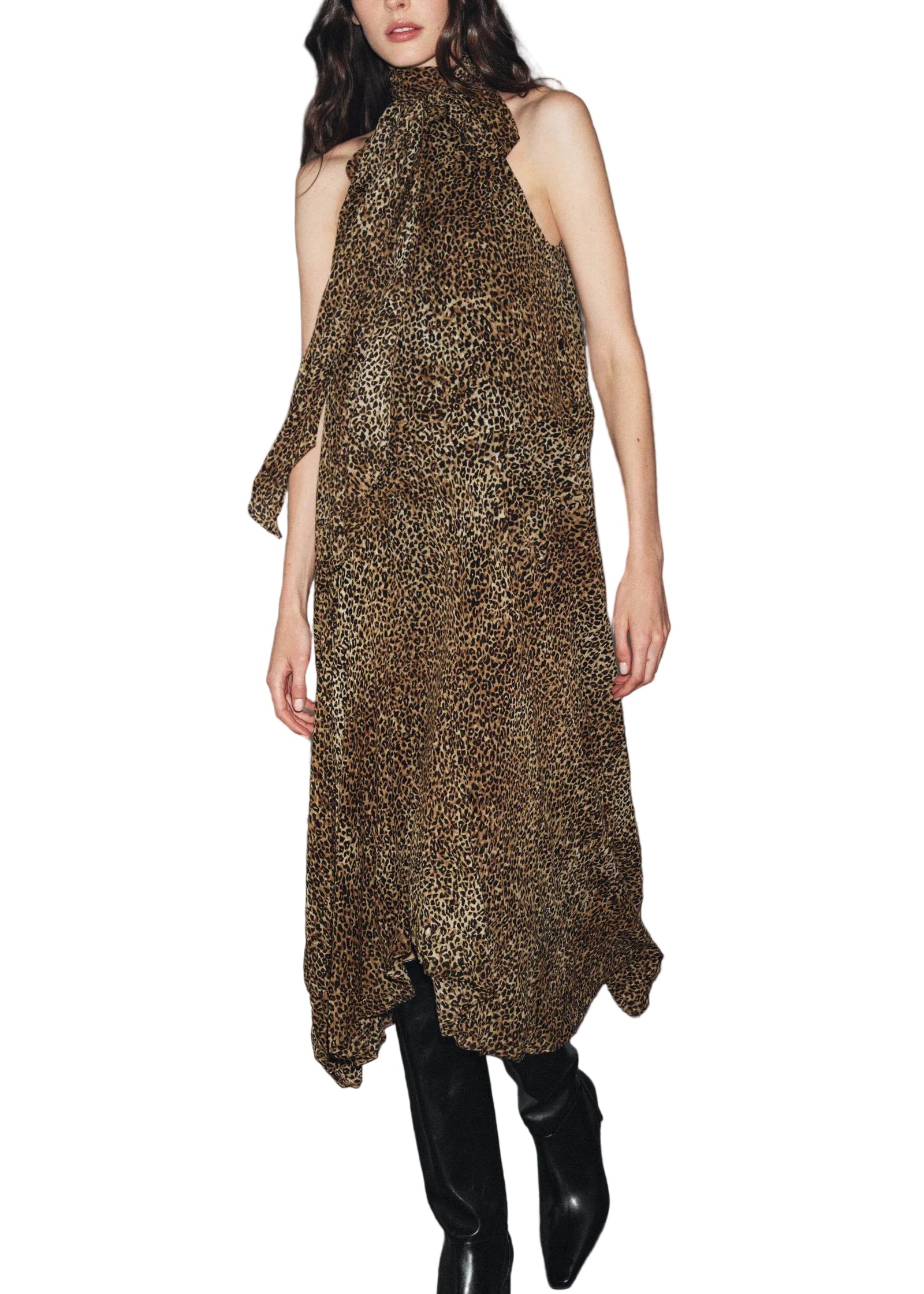 Dame Kjole Ermeløs Leopardmønster Patchwork 0