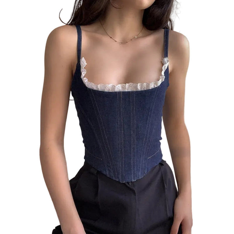 Dame Korsett Topp Vintage Denim Stil 0