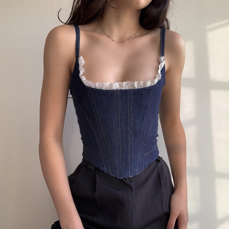 Dame Korsett Topp Vintage Denim Stil 4