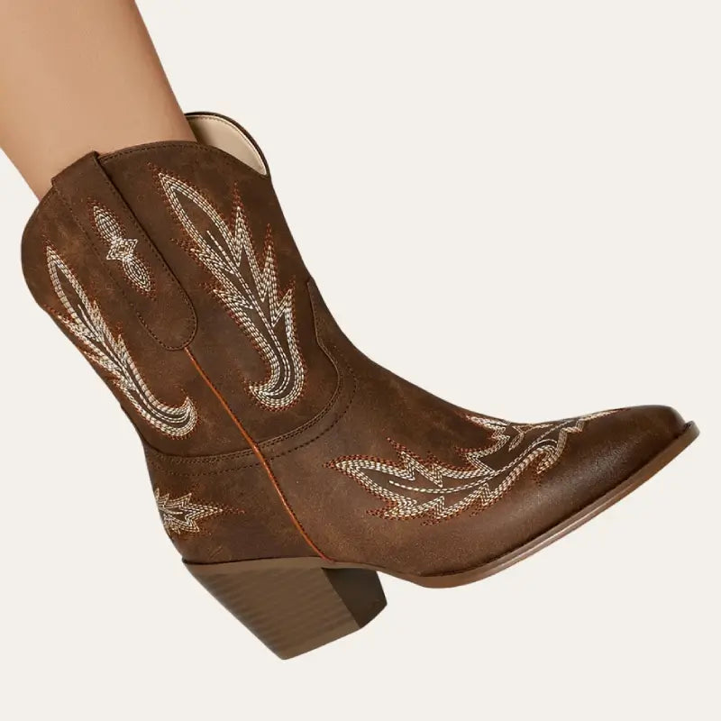 Dame Korte Cowboylaarzen Westernstil Imitasjonsskinn 1
