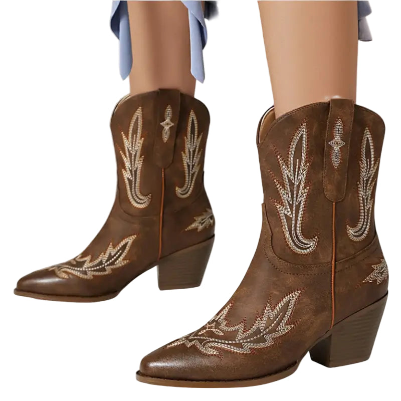 Dame Korte Cowboylaarzen Westernstil Imitasjonsskinn 2