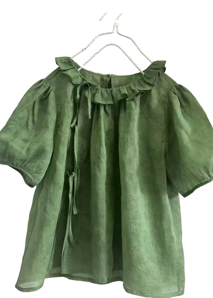 Dame Korte Topp med Rysjer og Patchwork Design 0