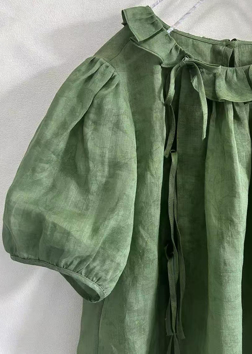 Dame Korte Topp med Rysjer og Patchwork Design 1