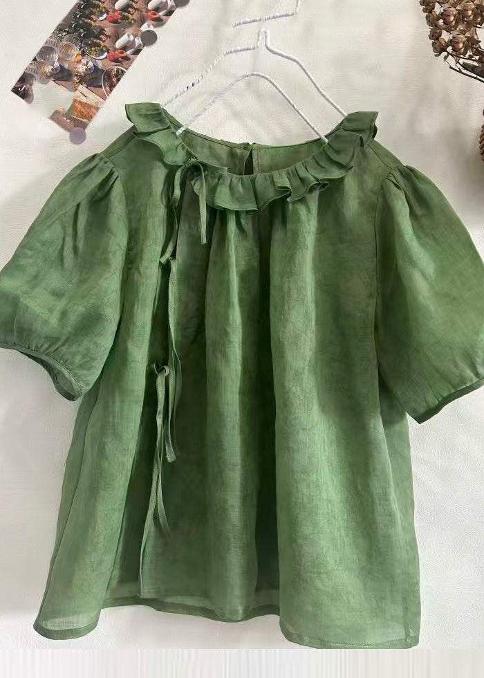 Dame Korte Topp med Rysjer og Patchwork Design 4