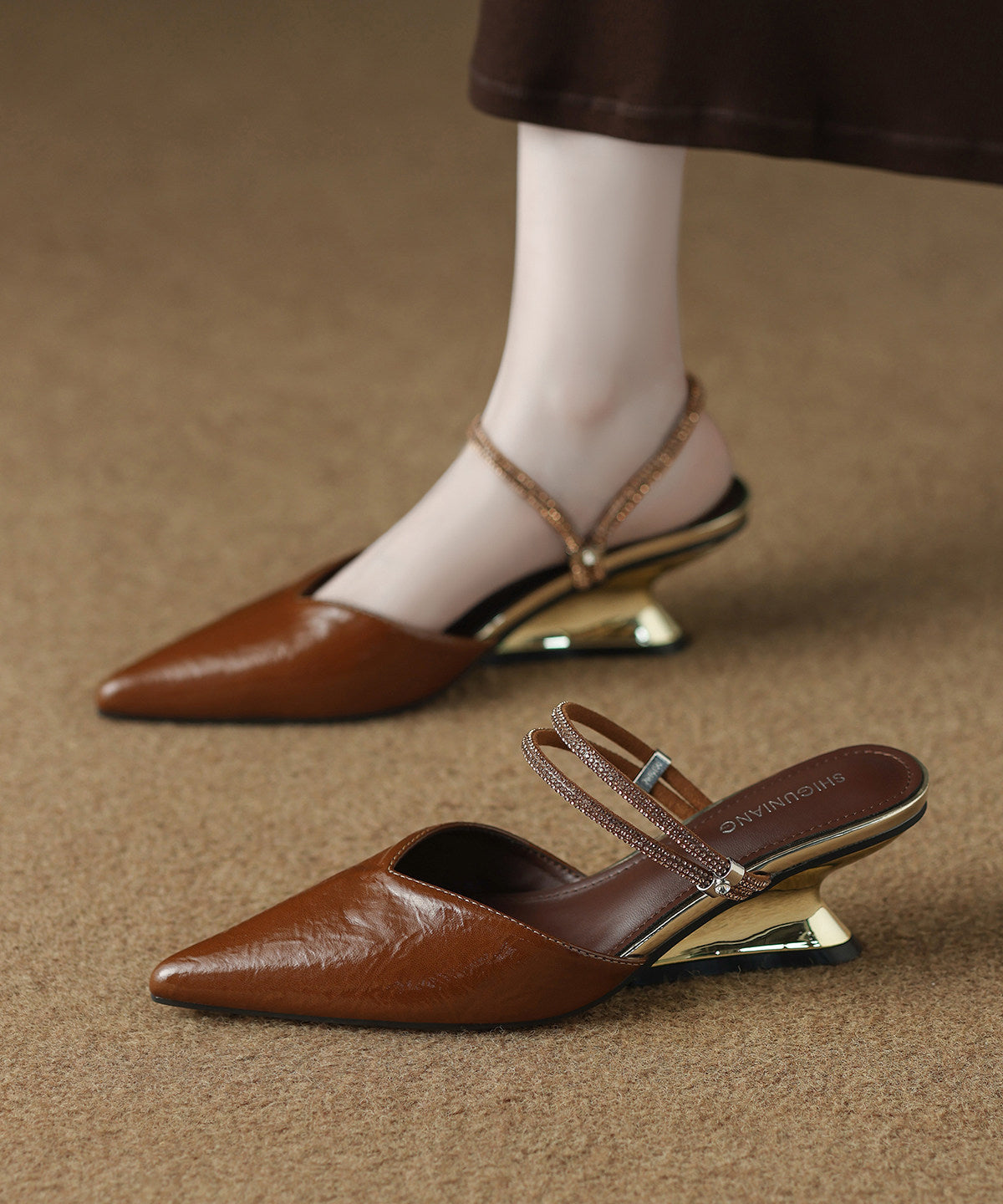Dame Kuskinn Sandaler med Spiss Tå 2