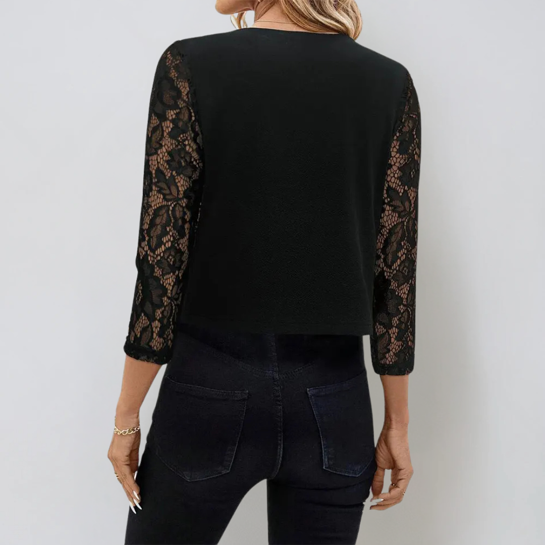 Dame Lace Sleeve Cardigan Åpen Front 1