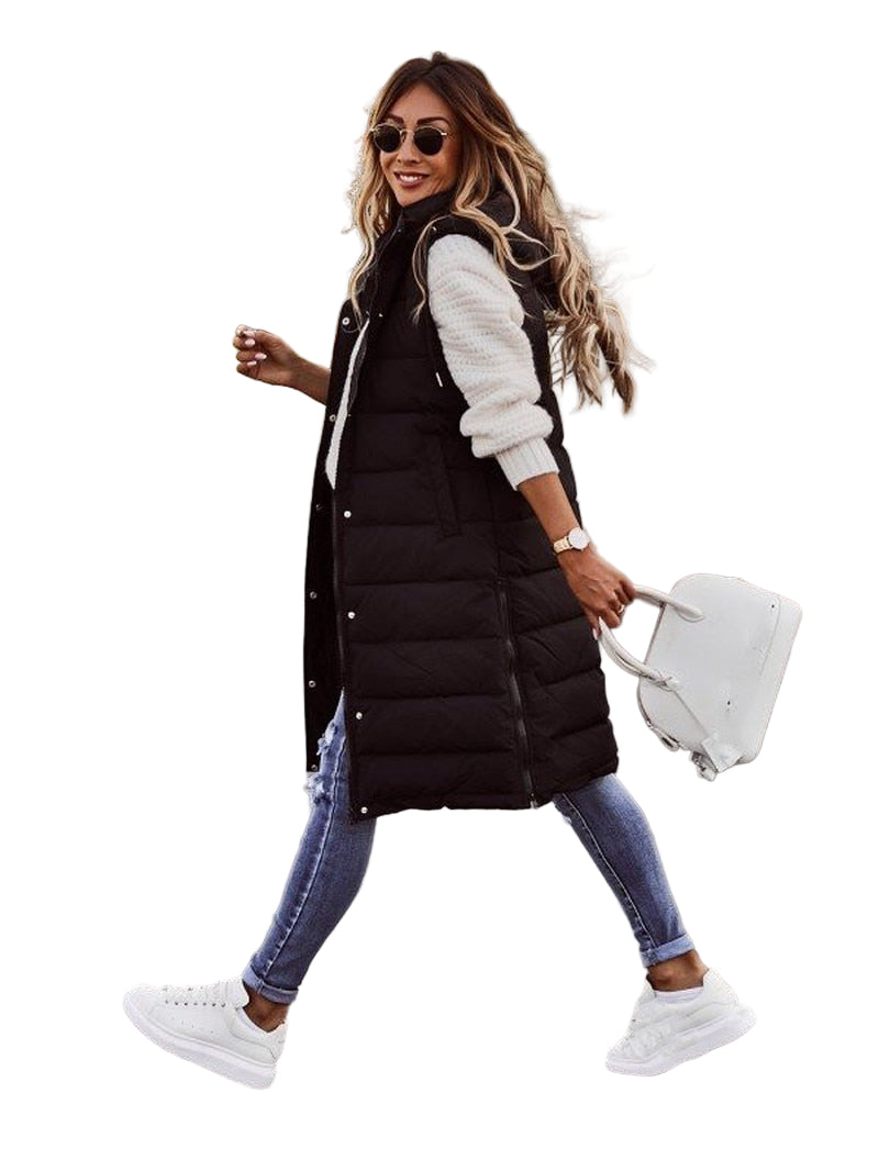 Dame Lang Bodywarmer Steppvest Knielang 0