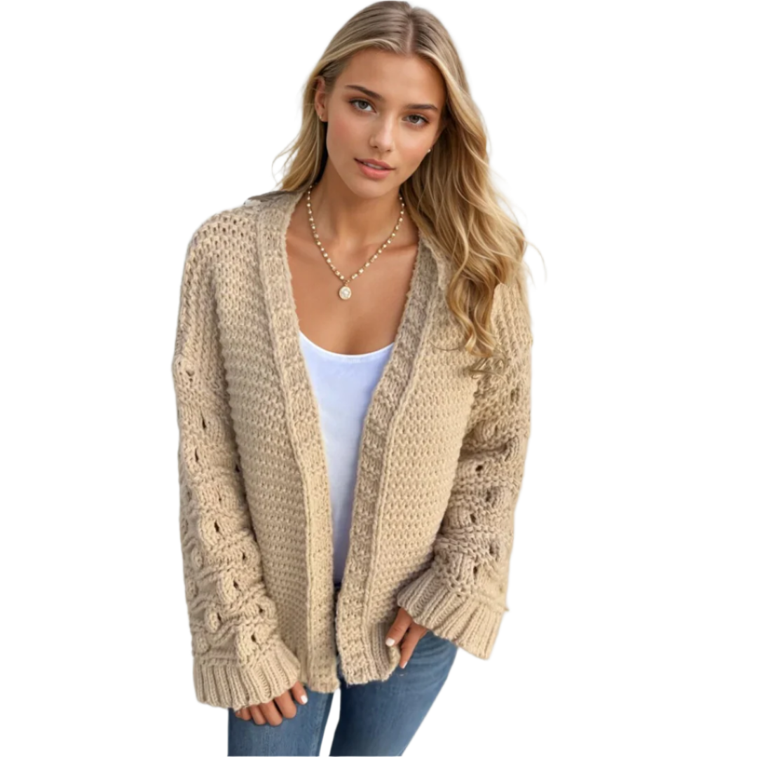 Dame Lang Cardigan Chunky Strikket Avslappet Passform 0