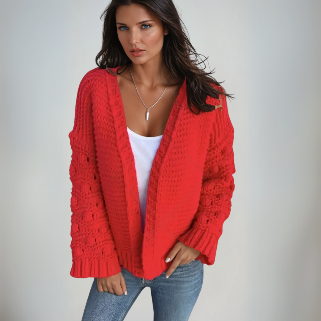 Dame Lang Cardigan Chunky Strikket Avslappet Passform 2