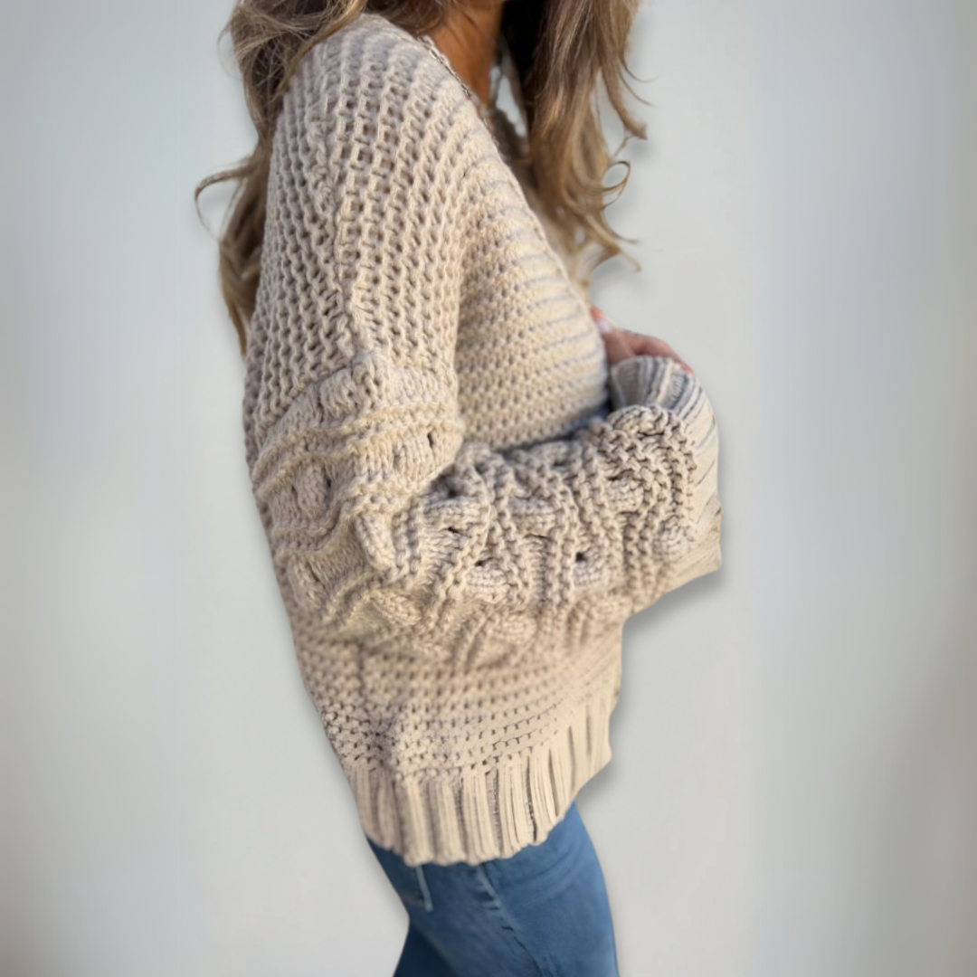 Dame Lang Cardigan Chunky Strikket Avslappet Passform 4