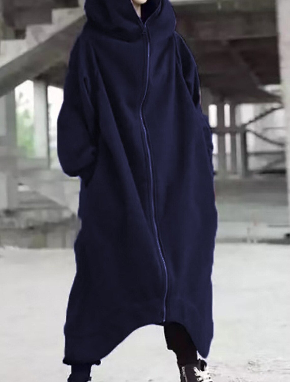 Dame Lang Frakk Urban Stil med Hette 4