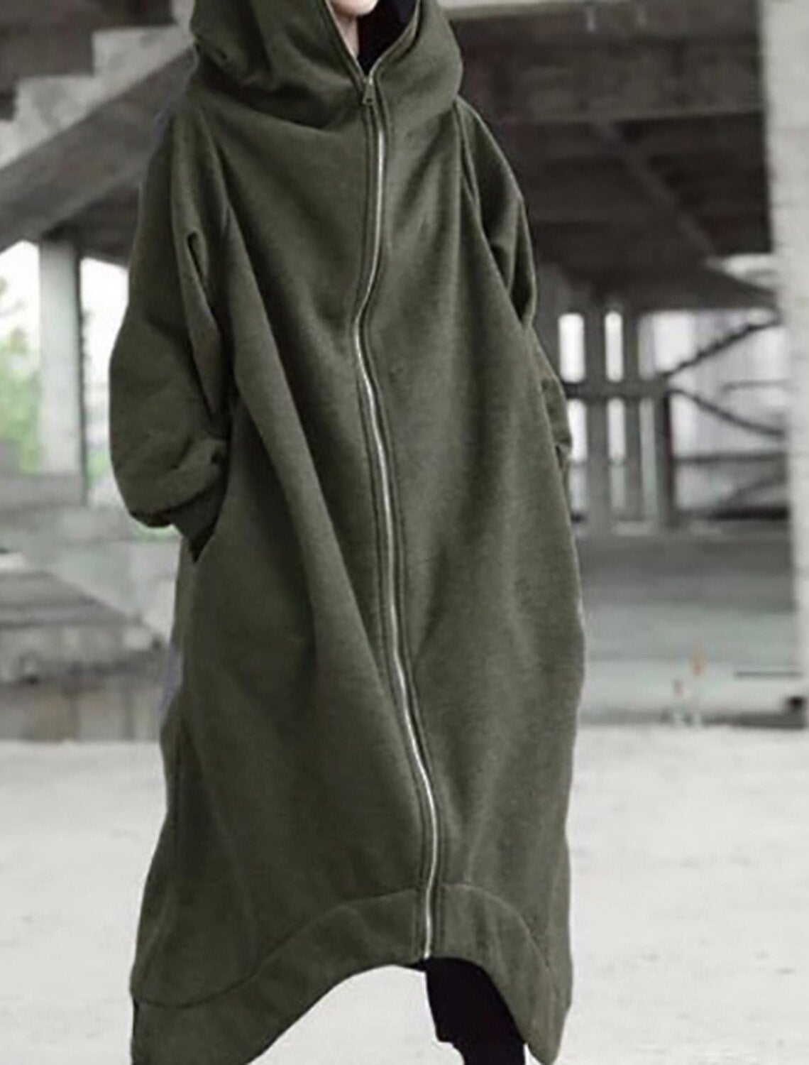 Dame Lang Frakk Urban Stil med Hette 5