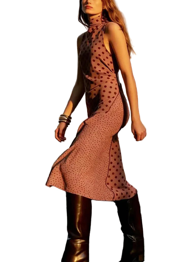 Dame Lang Kjole Turtleneck Patchwork Stil 1
