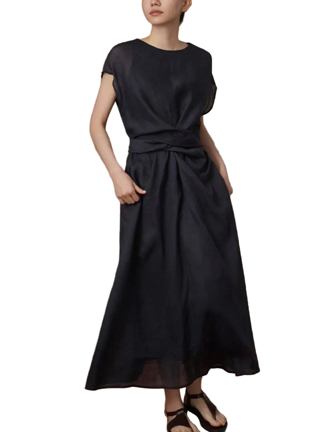 Dame Lang Kjole med O-hals og Knytebelte Casual Stil 0