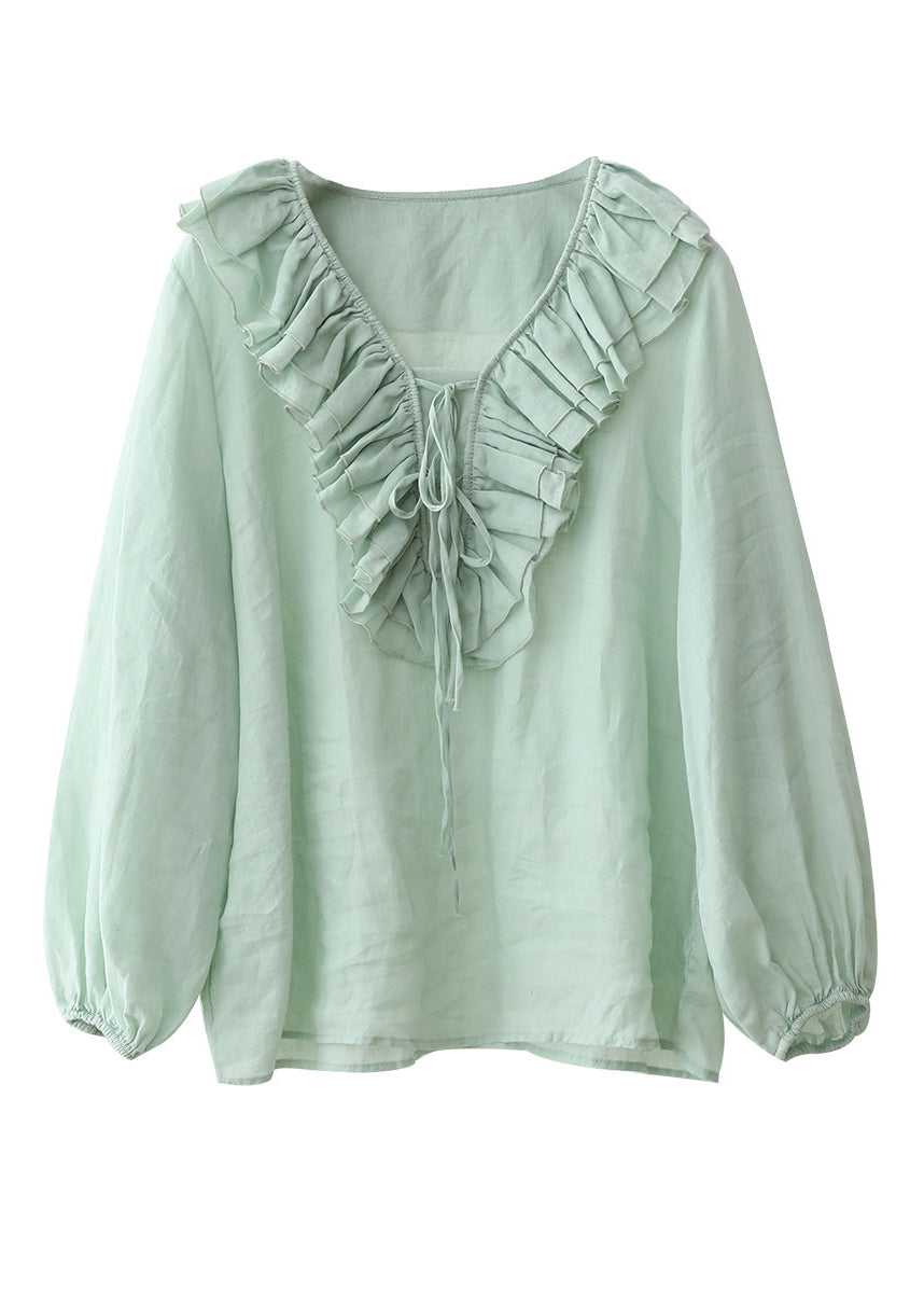 Dame Langermet Bluse med Rysjer og Patchwork Design 4