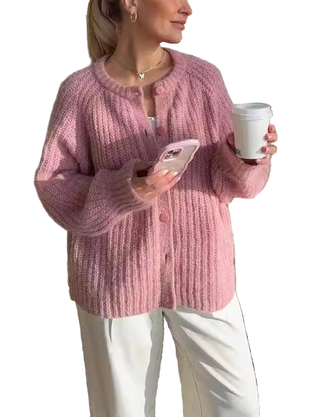 Dame Langermet Cardigan Uformell Stil 0