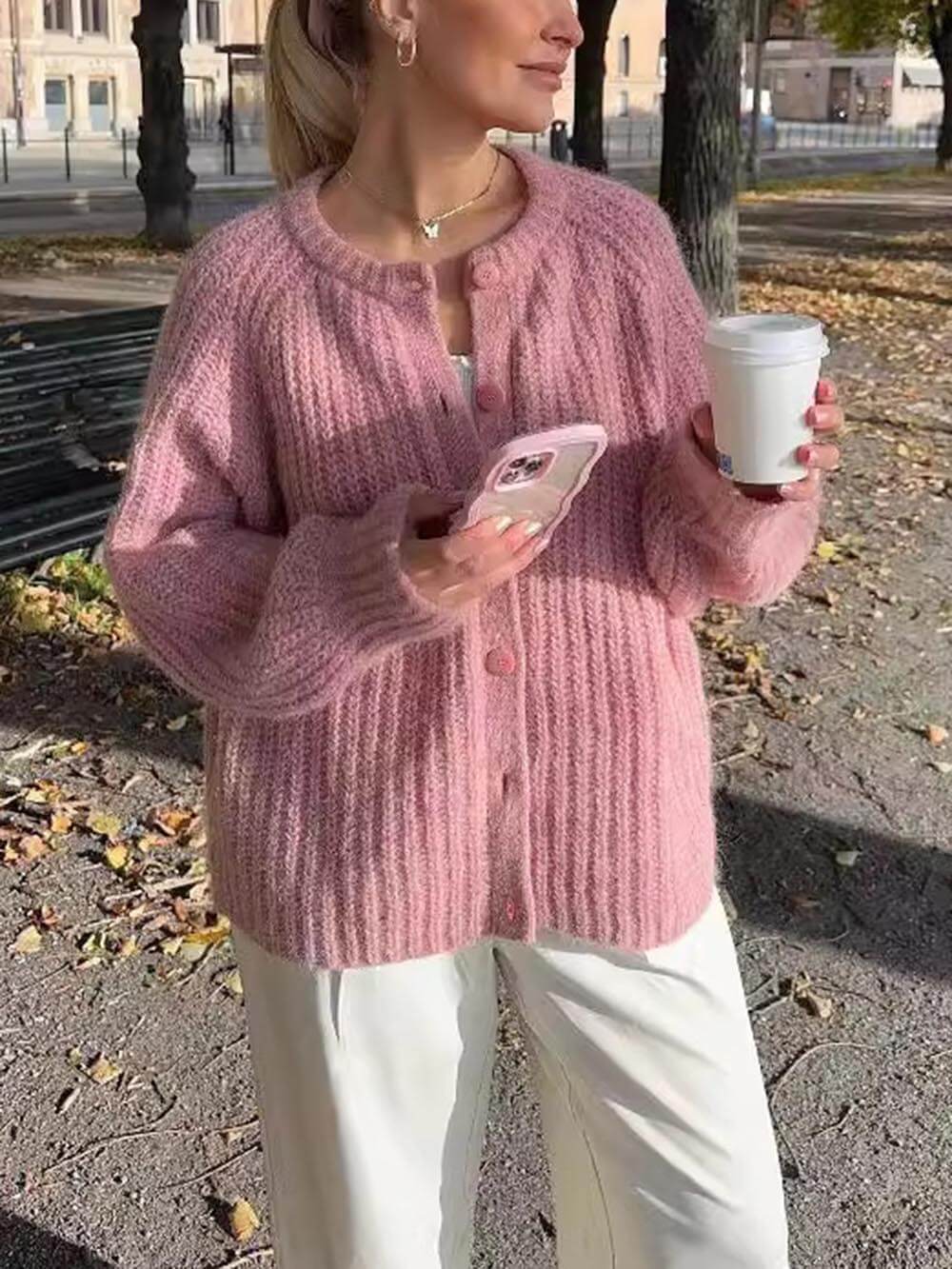 Dame Langermet Cardigan Uformell Stil 1