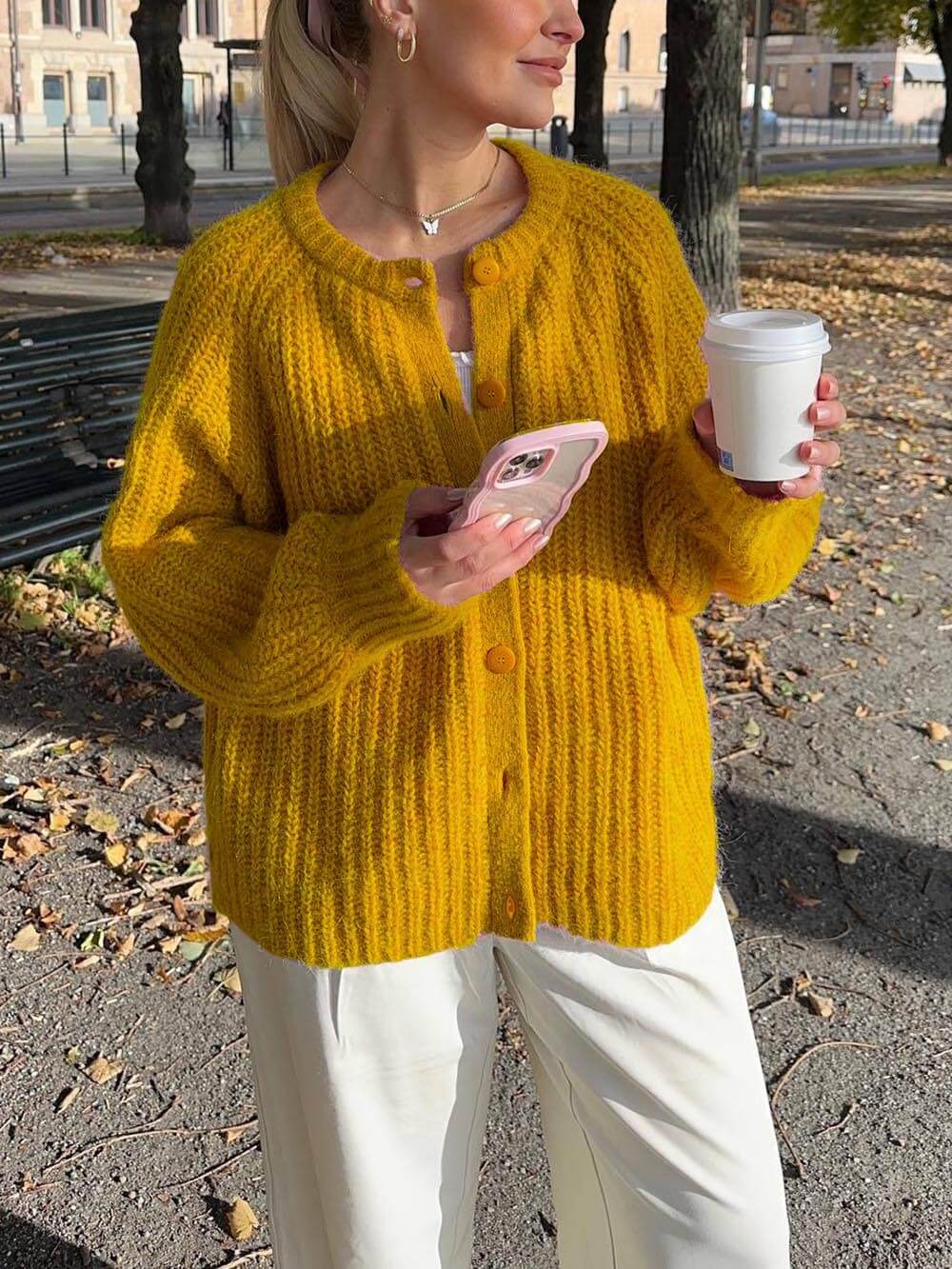 Dame Langermet Cardigan Uformell Stil 3