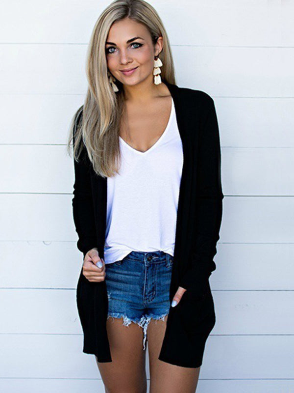 Dame Langermet Strikket T-skjorte Cardigan 1
