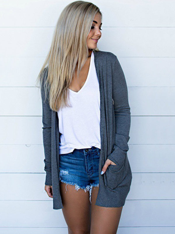Dame Langermet Strikket T-skjorte Cardigan 4