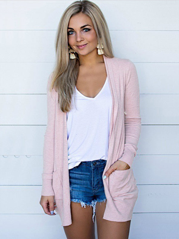 Dame Langermet Strikket T-skjorte Cardigan 5