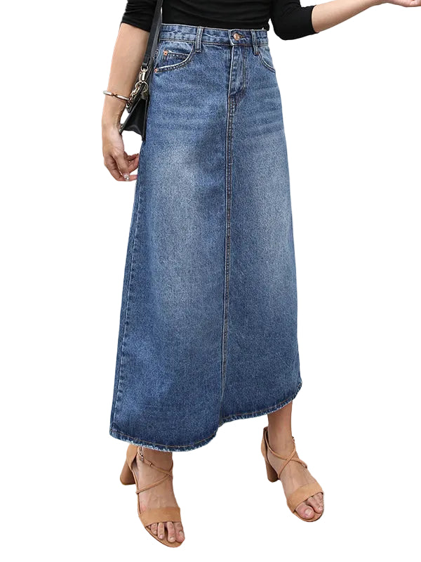 Dame Langt Denimskjørt med Høy Midje 0