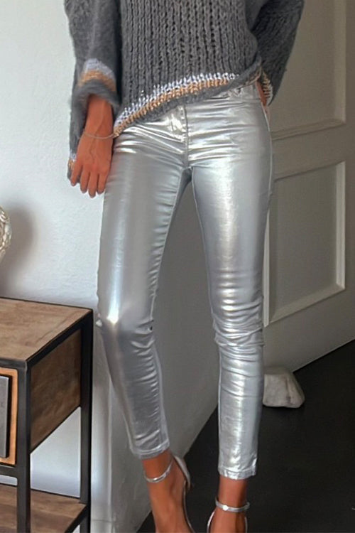 Dame Leggingsbukser i imitert skinn med lommer 1