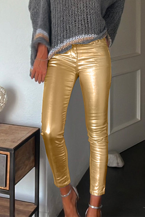 Dame Leggingsbukser i imitert skinn med lommer 2