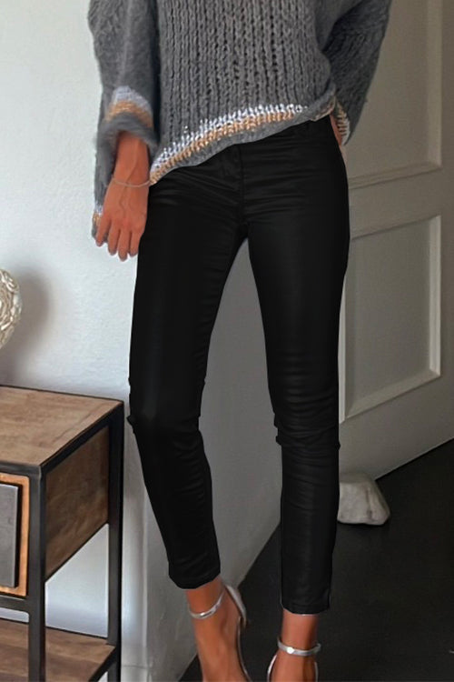 Dame Leggingsbukser i imitert skinn med lommer 3