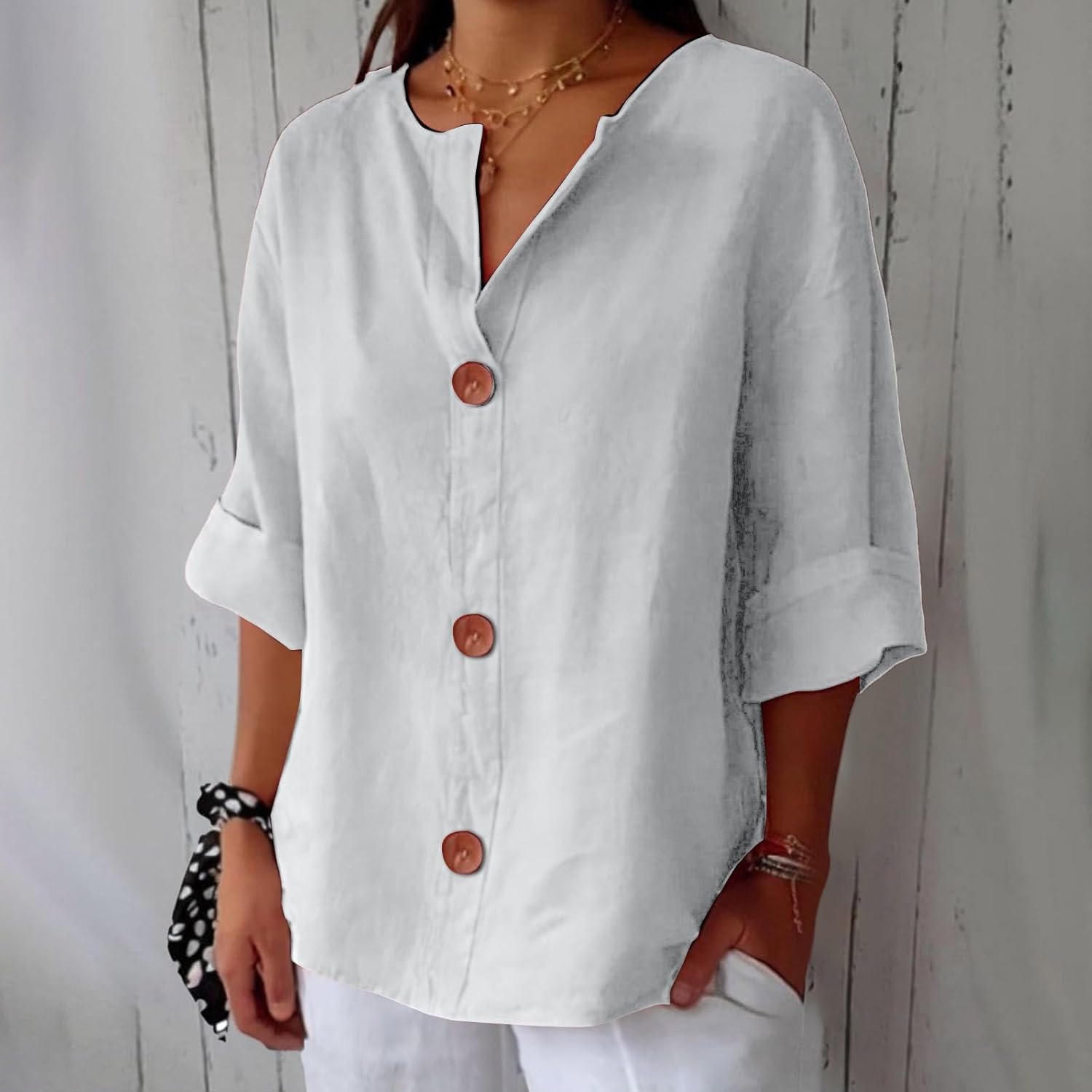 Dame Linbluse Uformell Stil 6
