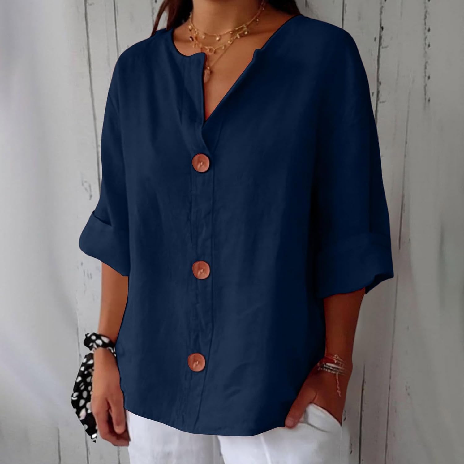 Dame Linbluse Uformell Stil 8