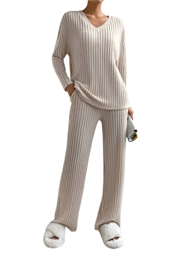 Dame Lounge Set Ribbet Strikket Uformell Komfortabelt Materiale 0