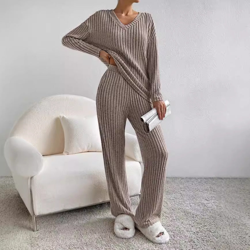 Dame Lounge Set Ribbet Strikket Uformell Komfortabelt Materiale 1