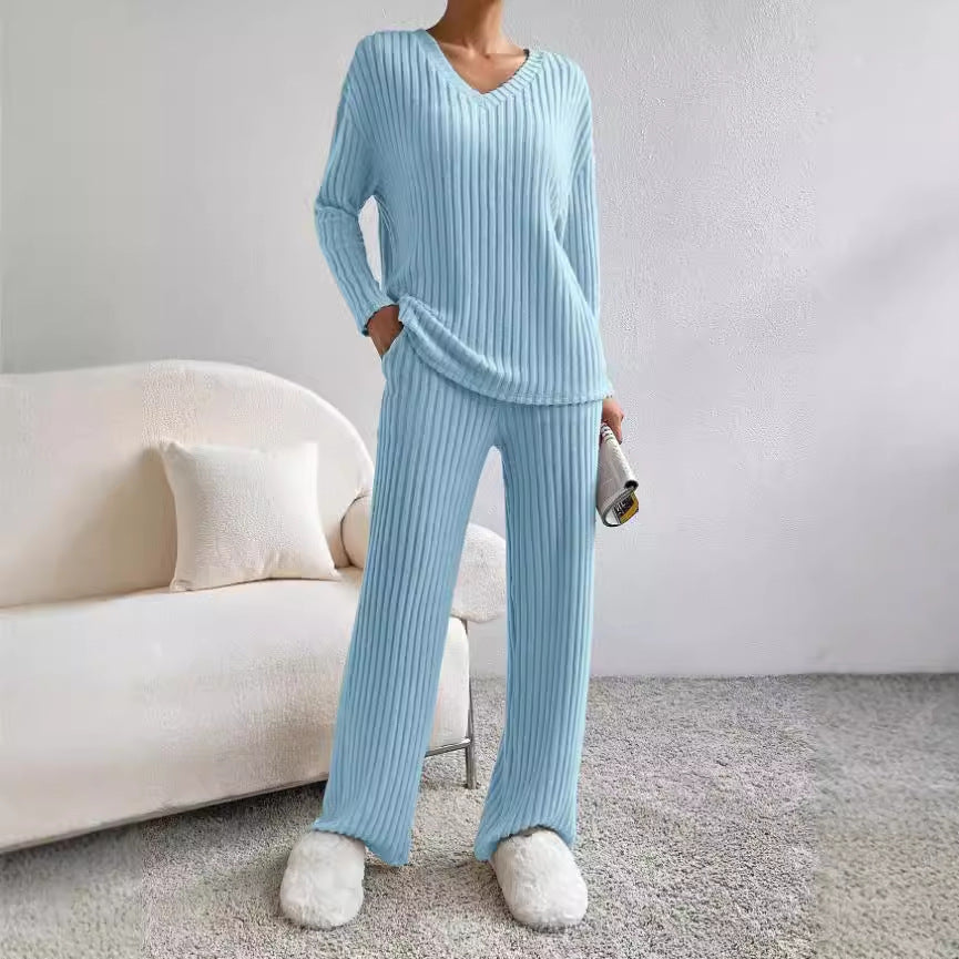 Dame Lounge Set Ribbet Strikket Uformell Komfortabelt Materiale 2