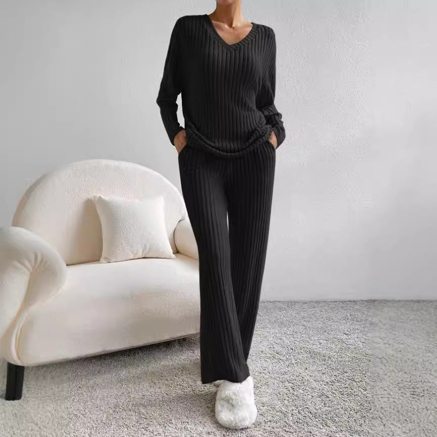Dame Lounge Set Ribbet Strikket Uformell Komfortabelt Materiale 3
